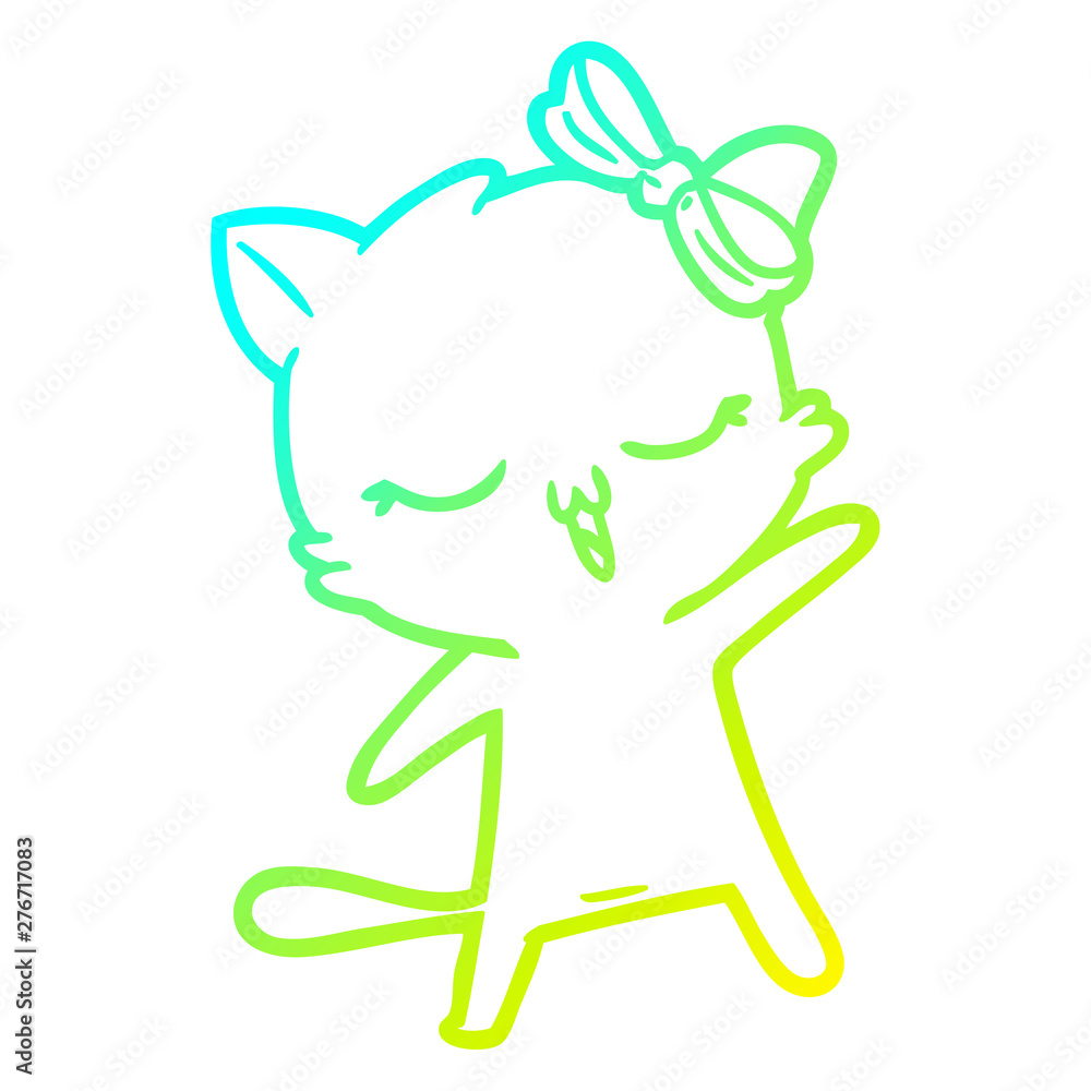 Obraz premium cold gradient line drawing cartoon cat with bow on head