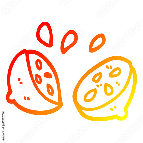warm gradient line drawing cartoon halved lemon