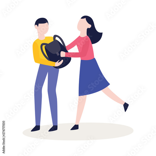 Abuser boy bullying a girl flat vector illustration isolated on white background.