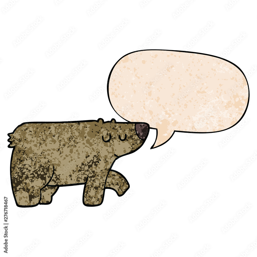 cartoon bear and speech bubble in retro texture style cartoon bear and speech bubble in retro texture style