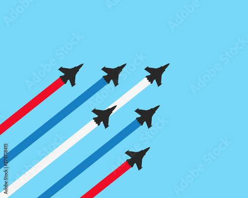 Fotótapéta Military fighter jets with trails on a blue background