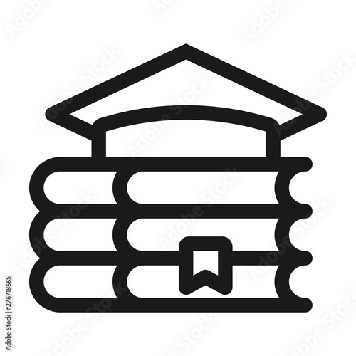 books and high school graduation cap - minimal line web icon. simple vector illustration. concept for infographic, website or app.