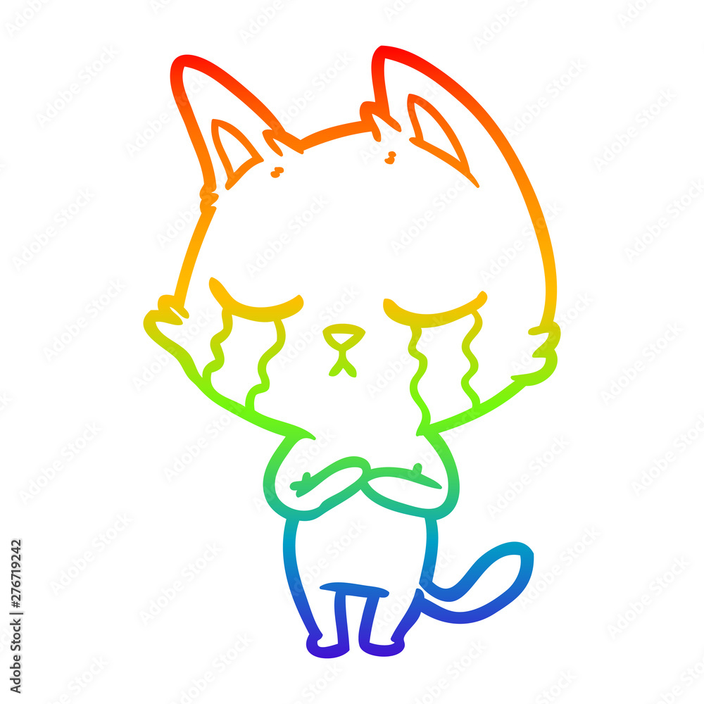 rainbow gradient line drawing crying cartoon cat rainbow gradient line drawing crying cartoon cat