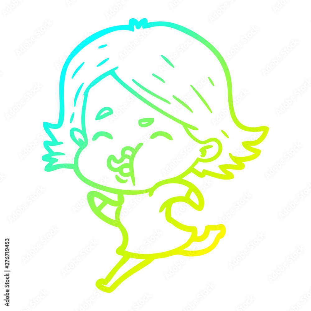 Obraz premium cold gradient line drawing cartoon girl pulling face