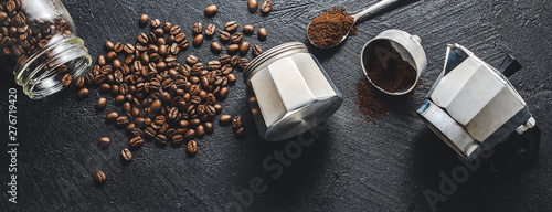 Ingredients for making coffee flat lay photo