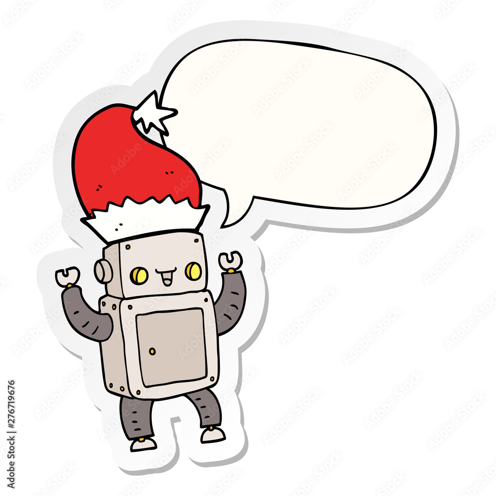 cartoon christmas robot and speech bubble sticker cartoon christmas robot and speech bubble sticker