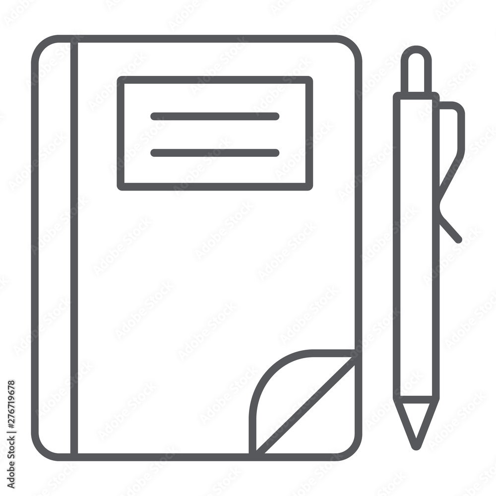 School notebook thin line icon, paper and education, note sign, vector graphics, a linear pattern on a white background. School notebook thin line icon, paper and education, note sign, vector graphics, a linear pattern on a white background.