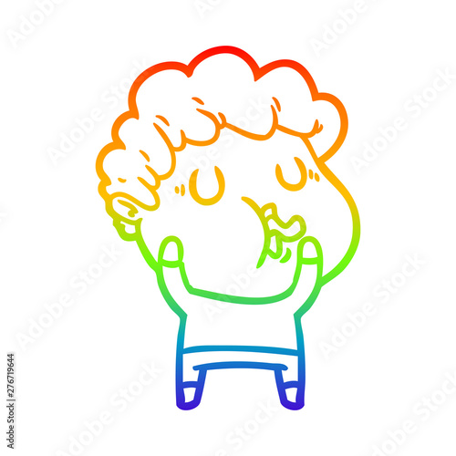rainbow gradient line drawing cartoon man pulling face