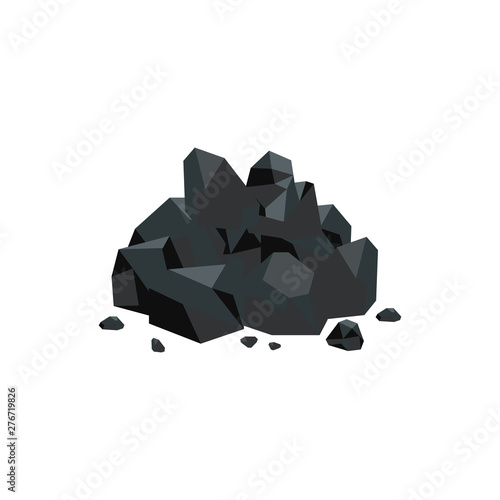 Black coal stones flat style vector illustration isolated on white background.