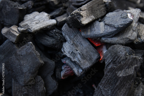 black charcoal in a grill