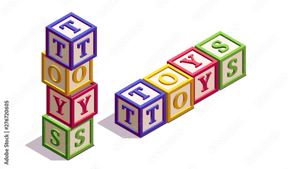 Isometric Kids Blocks with Letters and a Word 'Toys' - Vertical and Horisontal Isometric Kids Blocks with Letters and a Word 'Toys' - Vertical and Horisontal