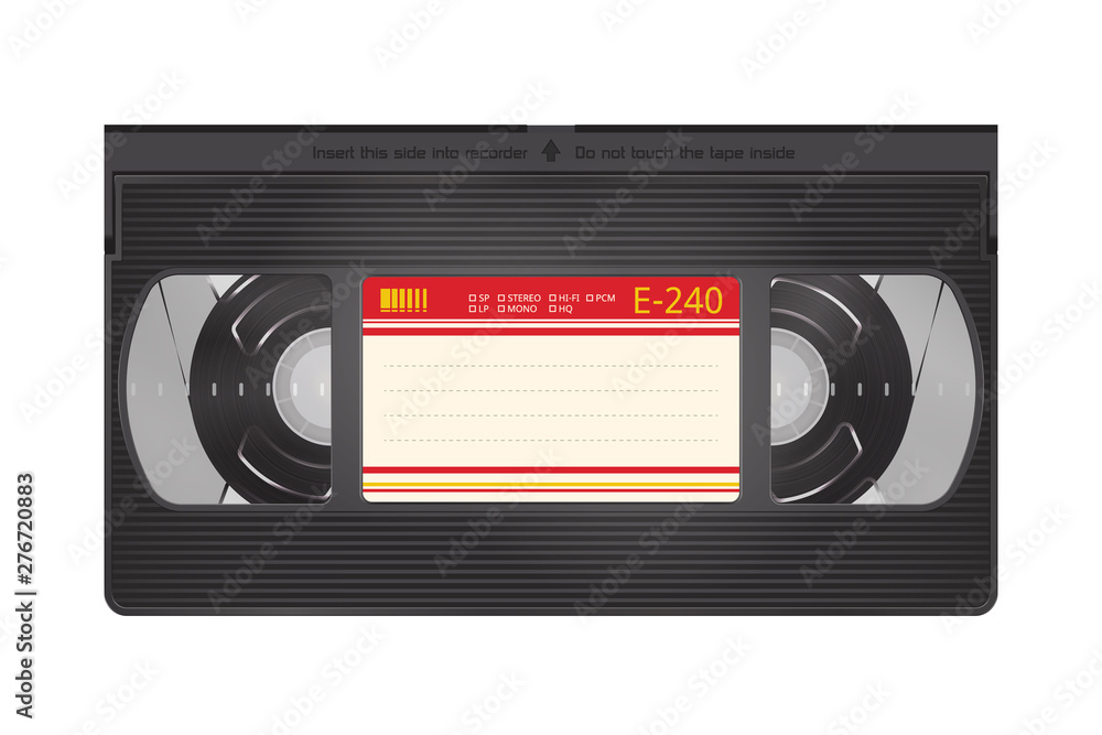 Realistic Video Recorder Tape. Video Cassette Isolated on a White Background
