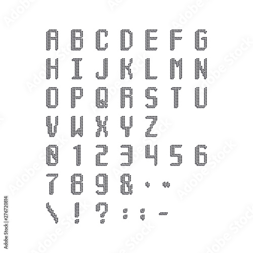 Pixel Cubic Monochrome Latin Font. Letters, Numbers and Symbols