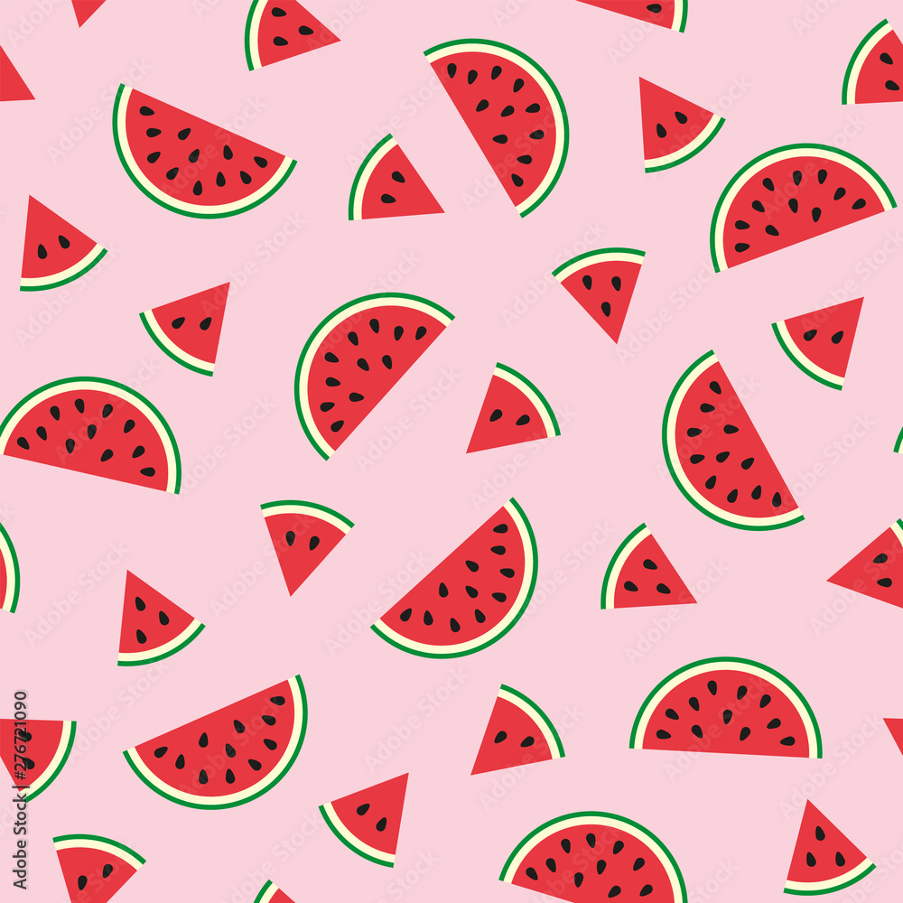 Watermelon cartoon seamless pattern. Baby and kids style abstract geometric background. Colorful vector illustration. Funny watermelons. Cute kawaii smiling watermelons Watermelon cartoon seamless pattern. Baby and kids style abstract geometric background. Colorful vector illustration. Funny watermelons. Cute kawaii smiling watermelons