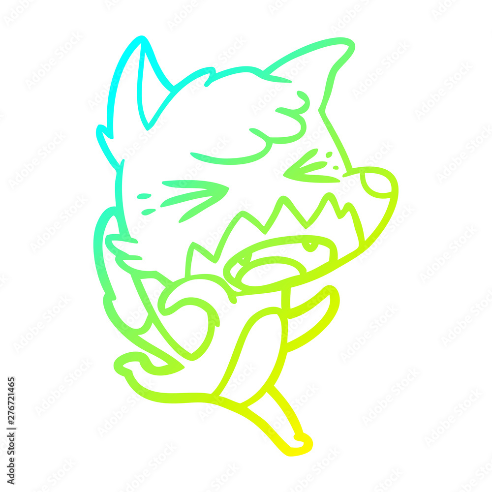 Fototapeta premium cold gradient line drawing angry cartoon fox running