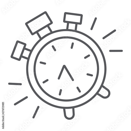 Alarm clock thin line icon  time and clock  watch sign  vector graphics  a linear pattern on a white background.