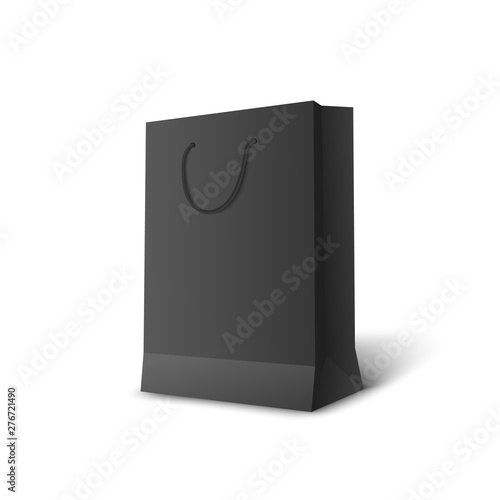 Blank paper gift package or bag mockup 3d vector illustration isolated on white.