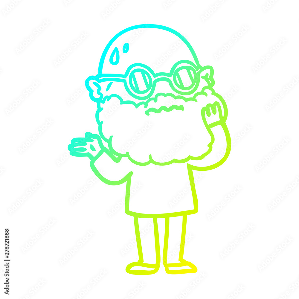 cold gradient line drawing cartoon worried man with beard and sunglasses cold gradient line drawing cartoon worried man with beard and sunglasses