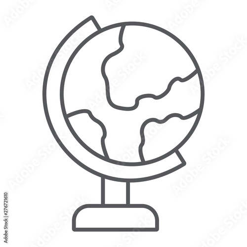 Table globe thin line icon, education and geography, world map sign, vector graphics, a linear pattern on a white background.