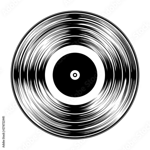 Gramophone Black Vinyl LP Record Silhouette Isolated on White Background. Vector Illustration