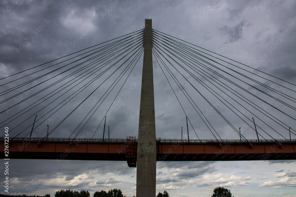 Obraz premium A large cable-stayed bridge over the Oka river in Murom, Russia