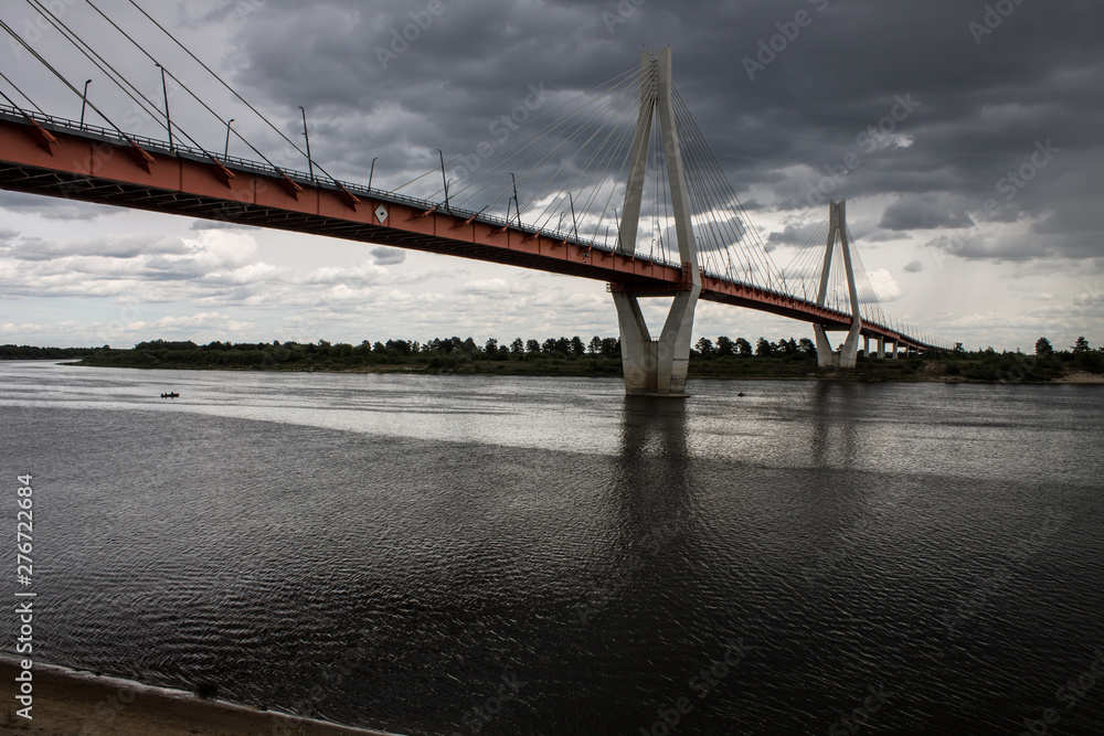 Fototapeta premium A large cable-stayed bridge over the Oka river in Murom, Russia