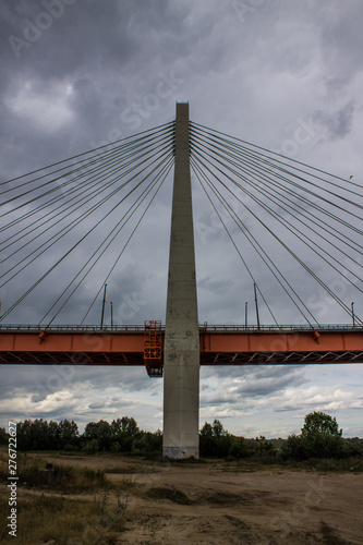 A large cable-stayed bridge over the Oka river in Murom  Russia