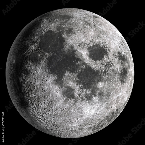 Fotografie, Obraz Full moon in high resolution  isolated on black background.