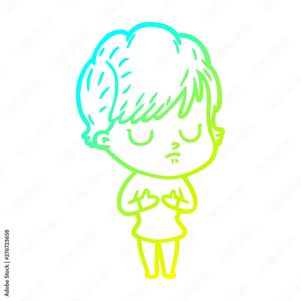 cold gradient line drawing cartoon woman