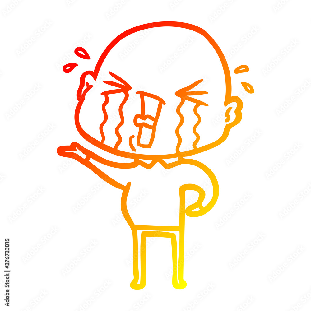 warm gradient line drawing cartoon crying bald man warm gradient line drawing cartoon crying bald man