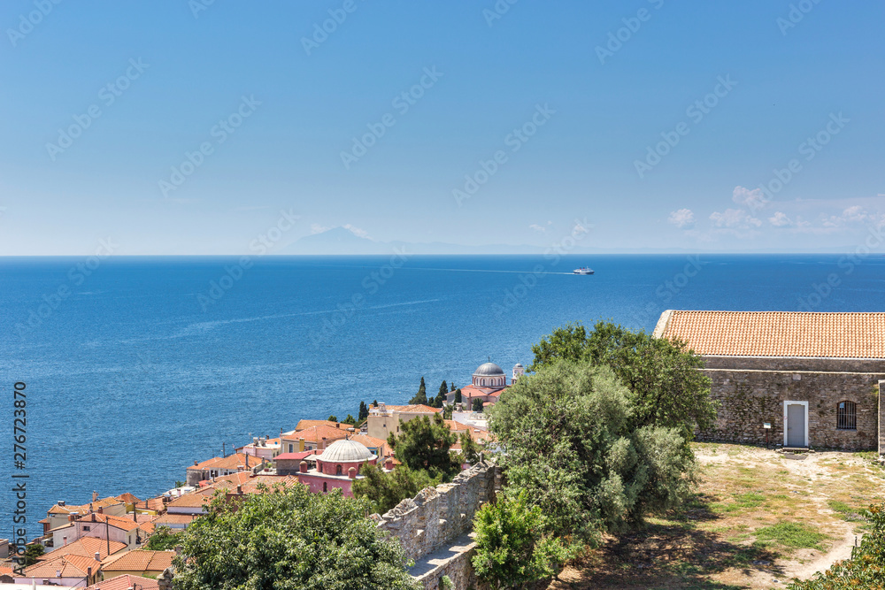 Beautiful seascape of Aegean Sea and Kavala city, view from the castle
