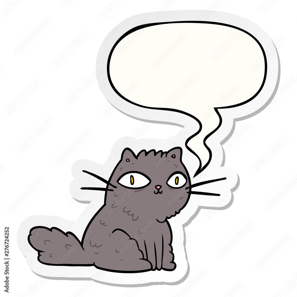 cartoon cat looking right at you and speech bubble sticker cartoon cat looking right at you and speech bubble sticker