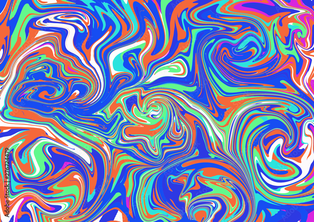 Abstract background with colorful waves. Mixed blue, orange and green paint. You can use to create cards, invitations, covers, fabric design and web design.
