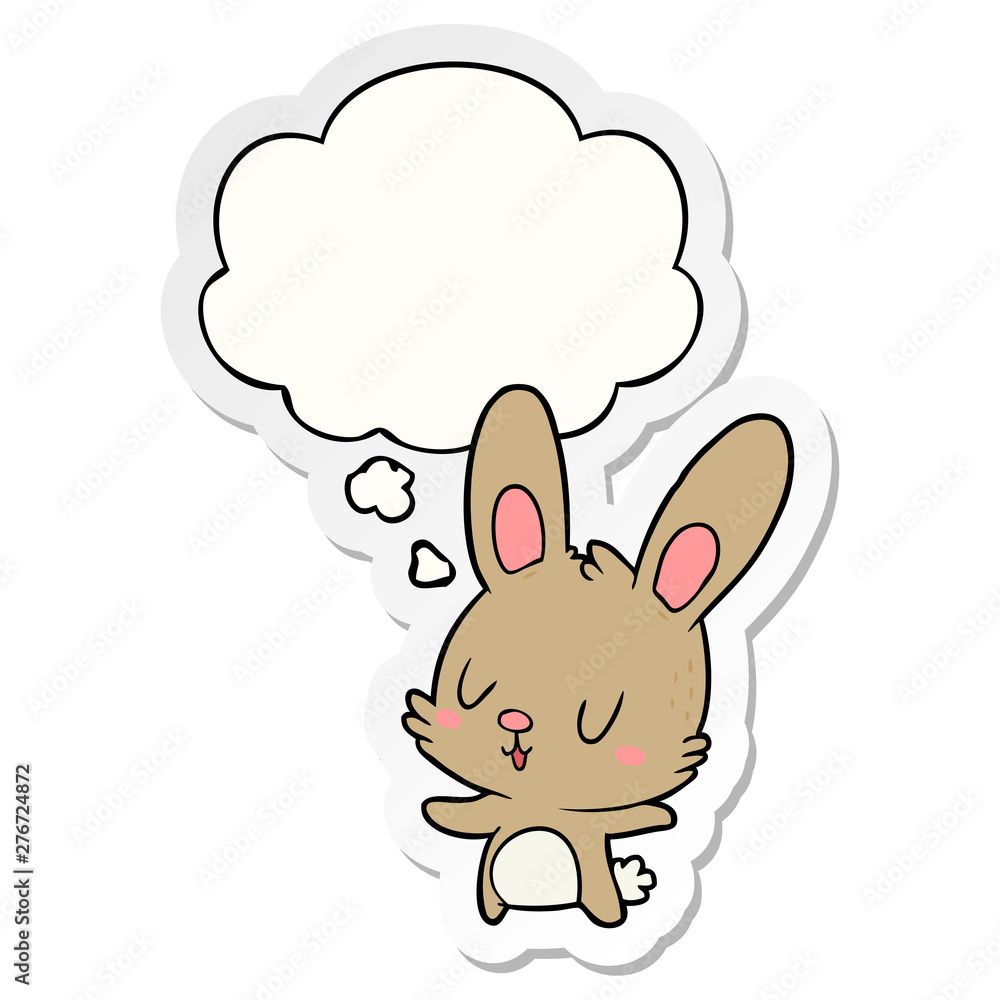 cute cartoon rabbit and thought bubble as a printed sticker cute cartoon rabbit and thought bubble as a printed sticker