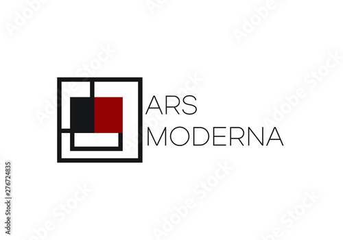Art gallery vector logo. Abstract logotype with colored back and red geometric shapes. Modern art gallery logo template.