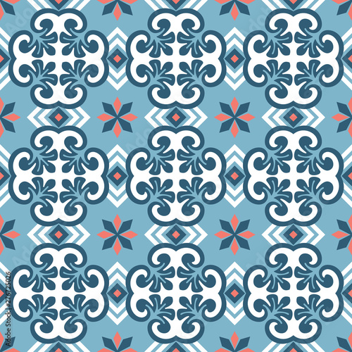 Decorative pattern for the background, tile and textiles. It is assembled from modular parts. Vector. Seamless.