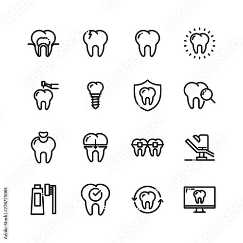 Dental medicine vector line icons set