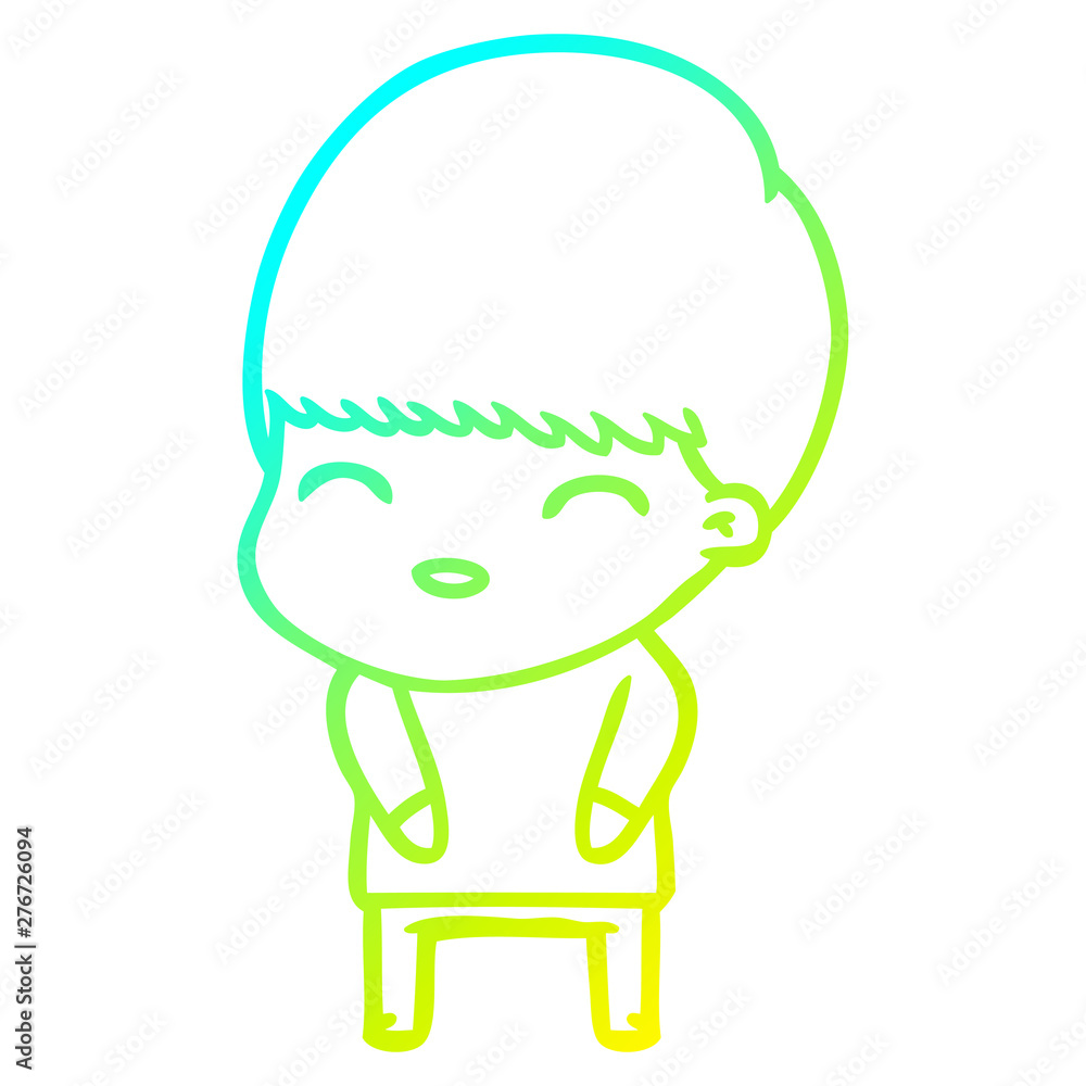 cold gradient line drawing happy cartoon boy