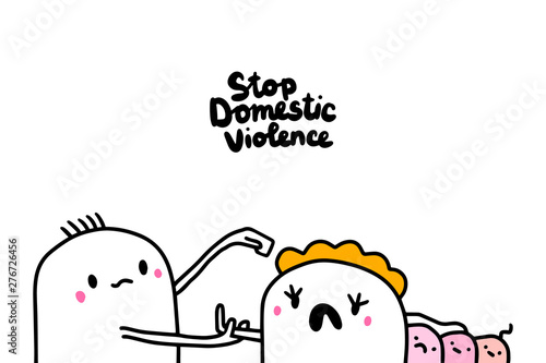 Stop domestic violence hand drawn vector illustration in cartoon style