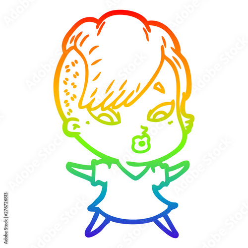 rainbow gradient line drawing cartoon surprised girl