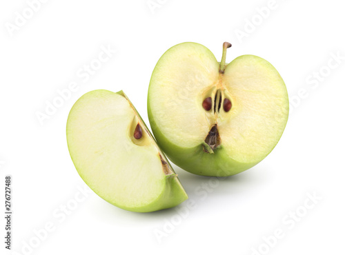 sliced green apples on white background