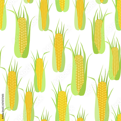 Seamless pattern of cobs of corn on white