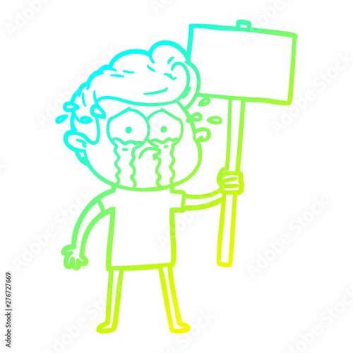 cold gradient line drawing cartoon crying protester