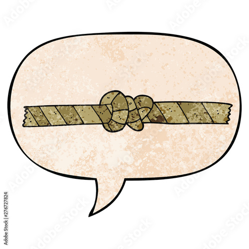 cartoon knotted rope and speech bubble in retro texture style