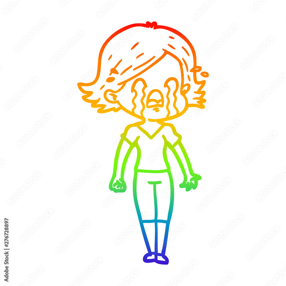 rainbow gradient line drawing cartoon woman crying rainbow gradient line drawing cartoon woman crying