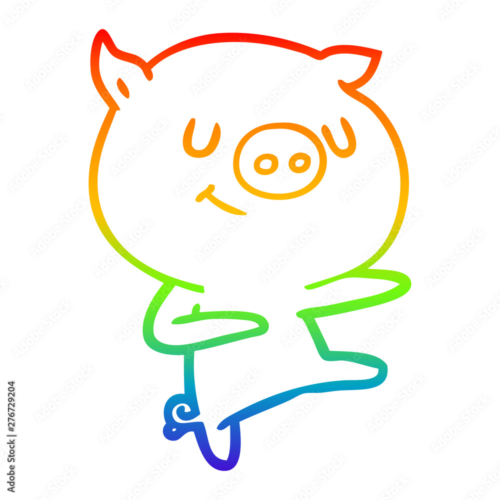 rainbow gradient line drawing happy cartoon pig dancing rainbow gradient line drawing happy cartoon pig dancing