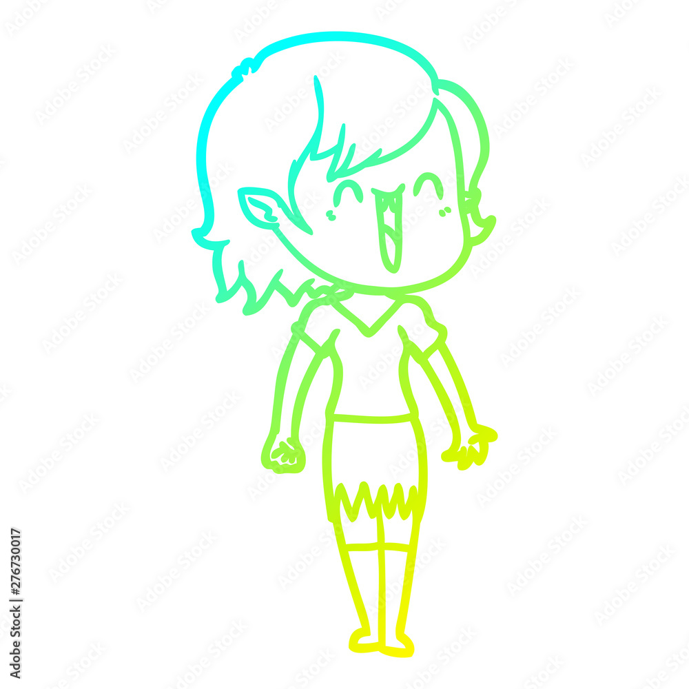 cold gradient line drawing cute cartoon happy vampire girl