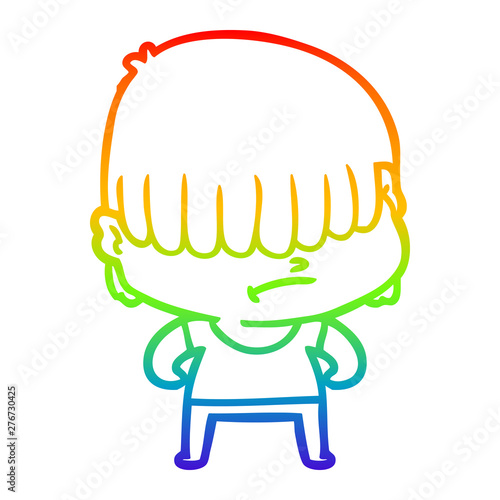 rainbow gradient line drawing cartoon boy with untidy hair
