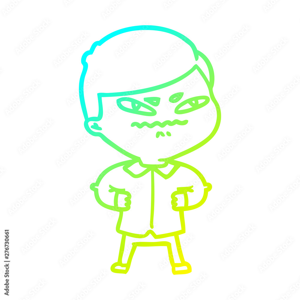 cold gradient line drawing cartoon angry man