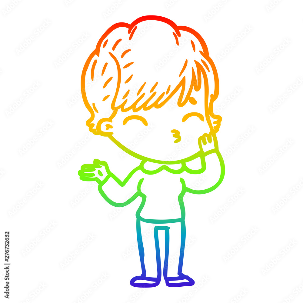 rainbow gradient line drawing cartoon woman thinking rainbow gradient line drawing cartoon woman thinking